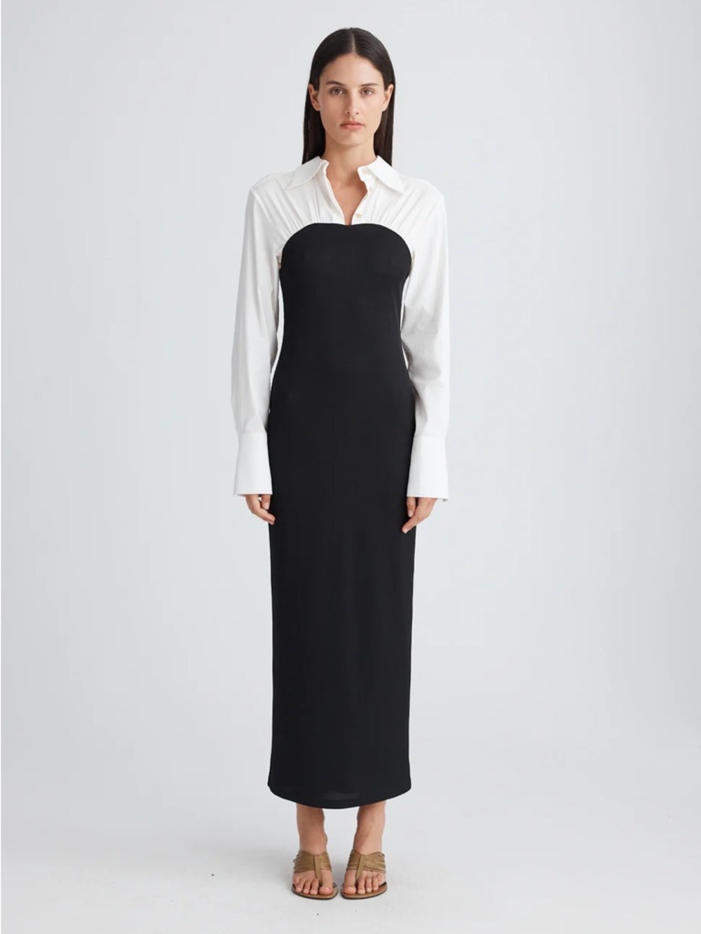 Anna Quan Black Strapless Column Maxi with White Shirt Panel Austen Dress